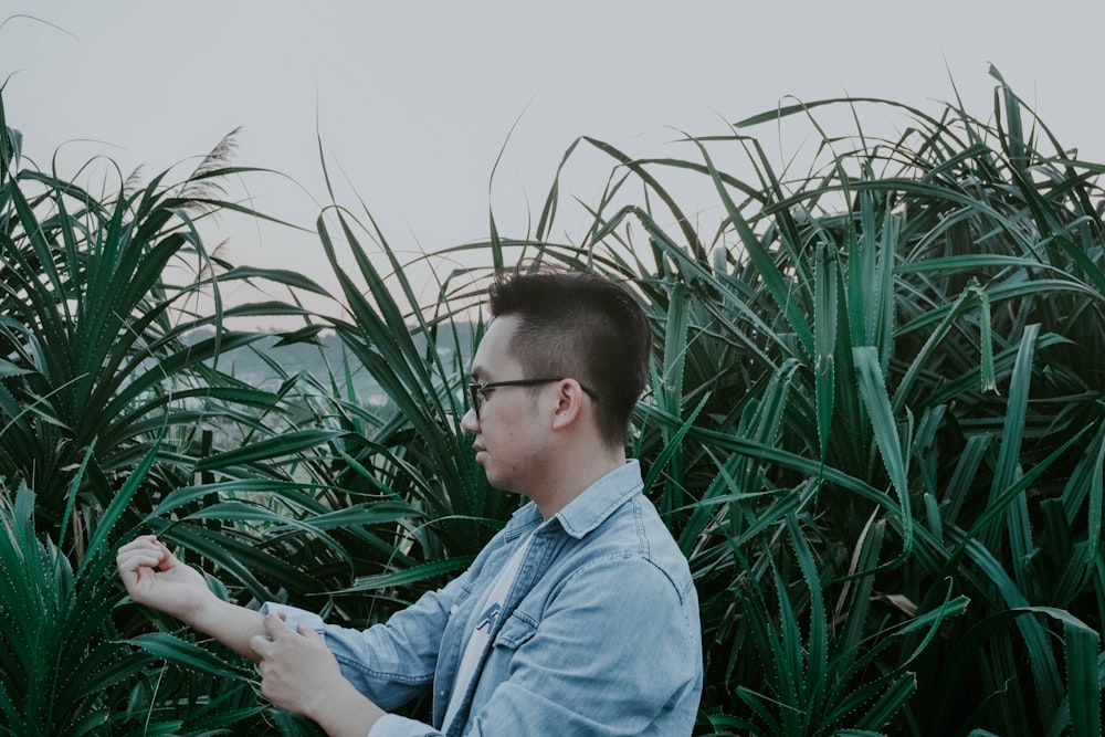 a man standing in a field of tall grass