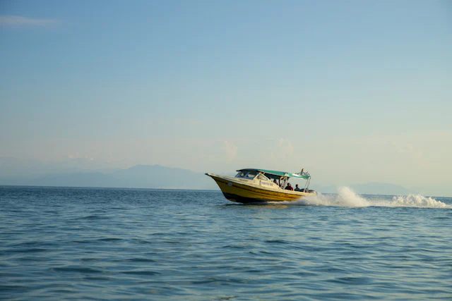 A speedboat on calm water