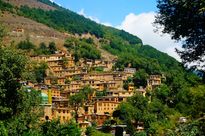 The stepped houses of the village on the hillside — Masuleh, Iran