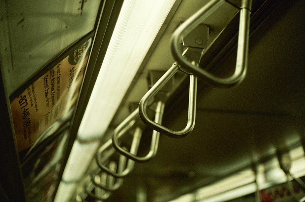 a view of the inside of a subway car