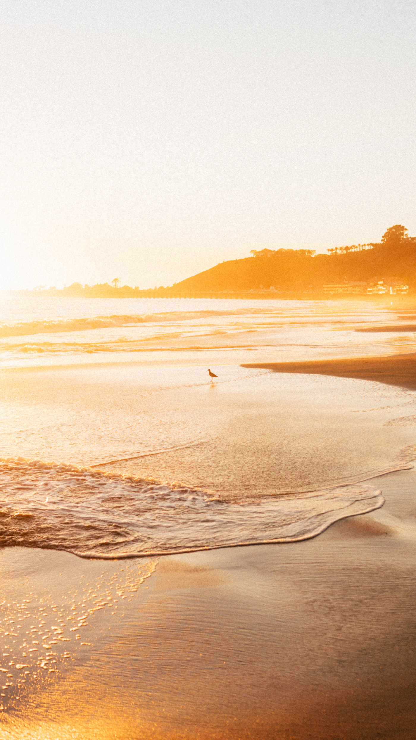 A Malibu cove with waves on the sand