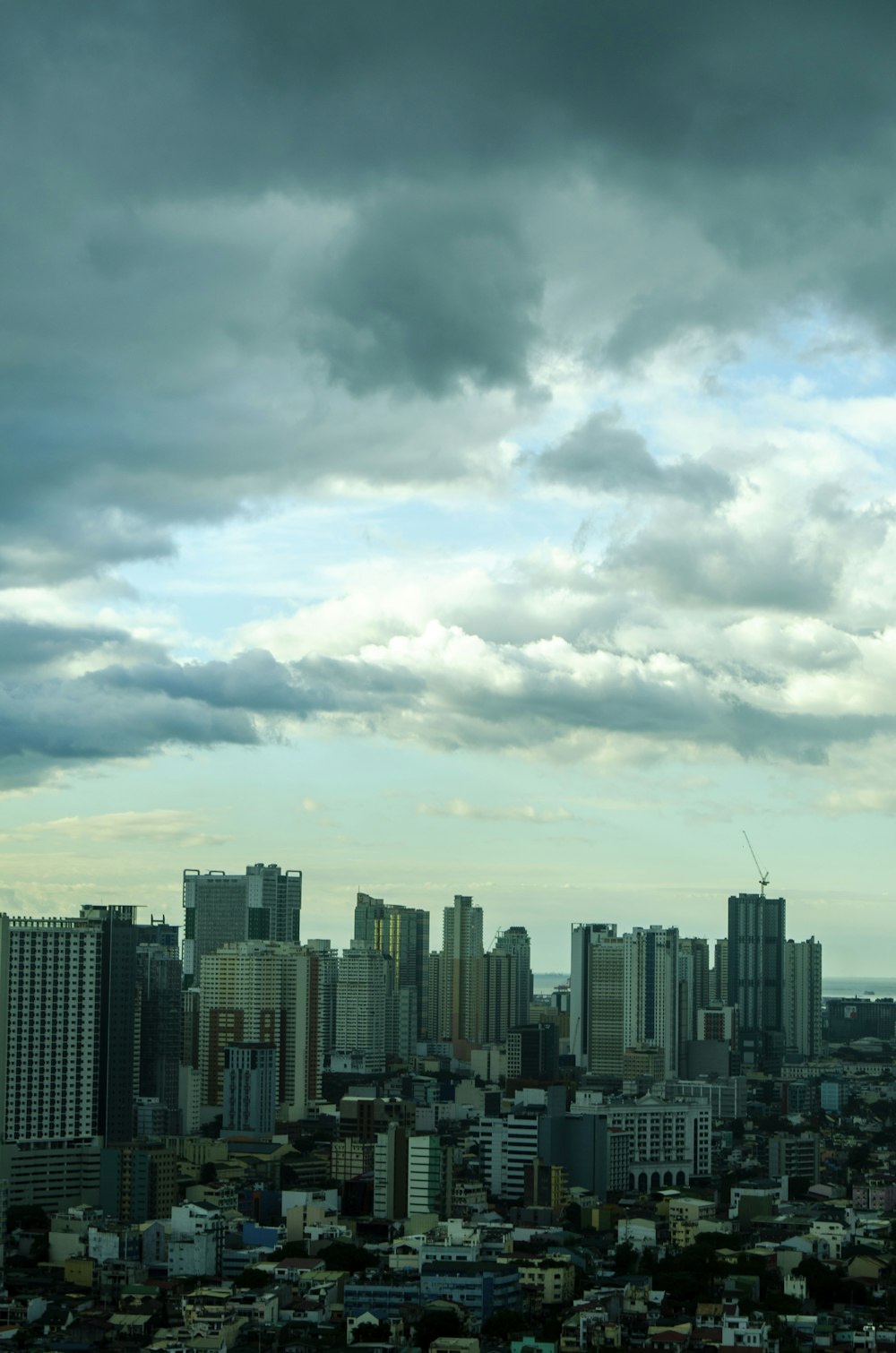 a view of a city with tall buildings under a cloudy sky