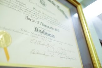 a framed diploma with a gold seal on it