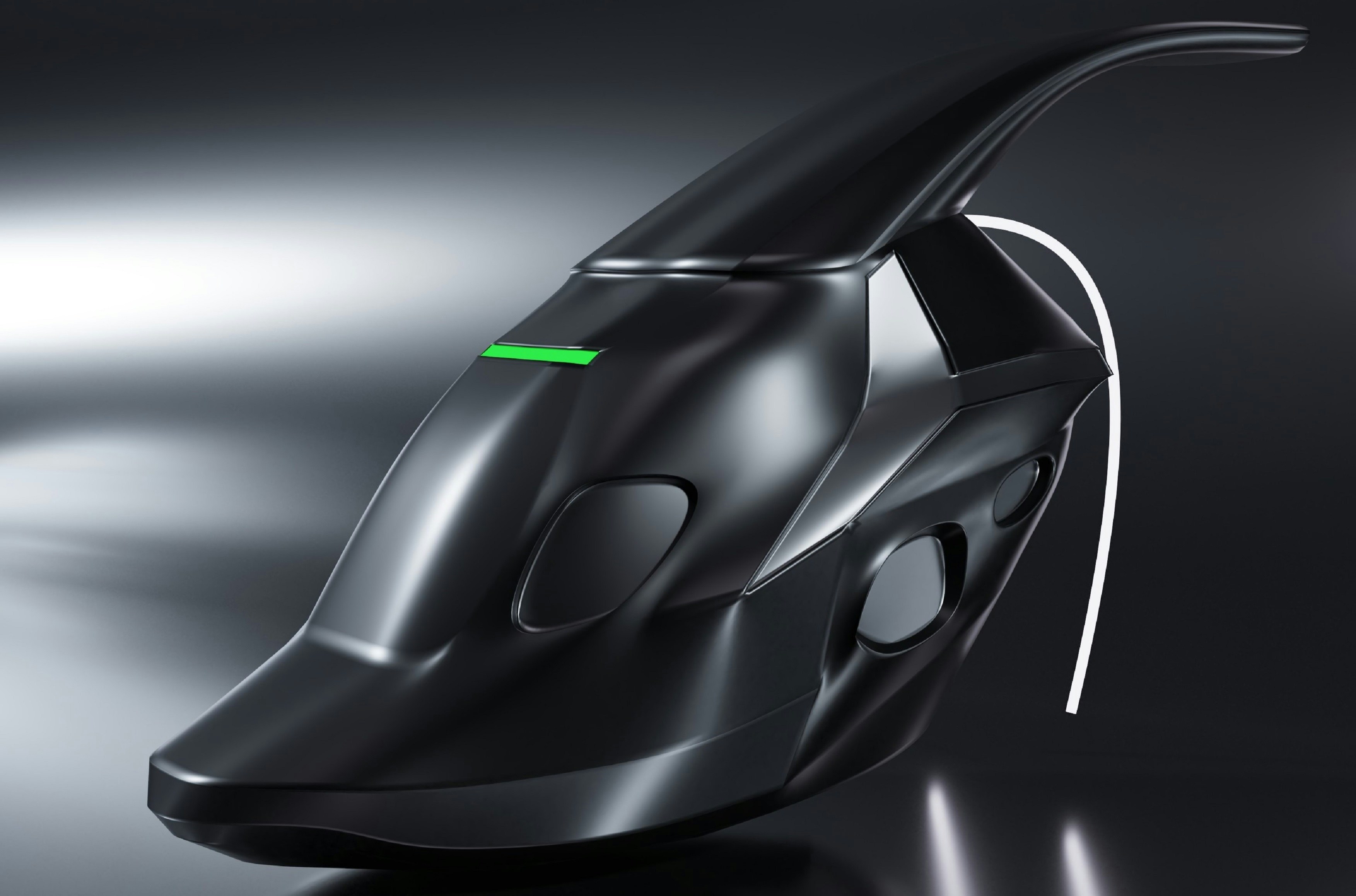 A sleek, minimalist concept of a futuristic AI-driven handheld hardware device