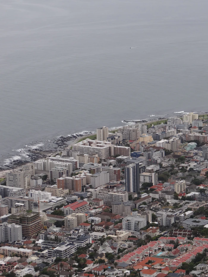 Aerial view of African coastal city