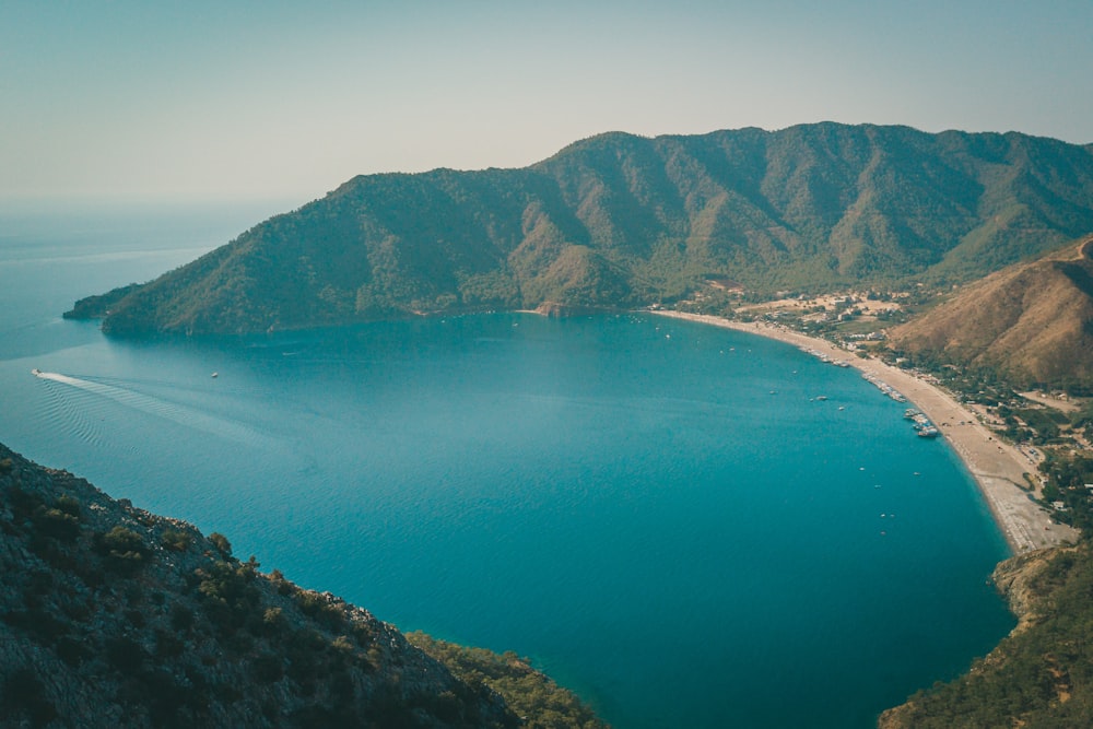 a large body of water surrounded by mountains