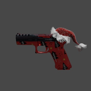 a toy gun with a santa hat on top of it