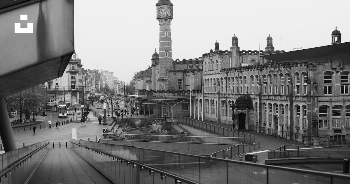 A black and white photo of a city street photo – Free Gent sint ...