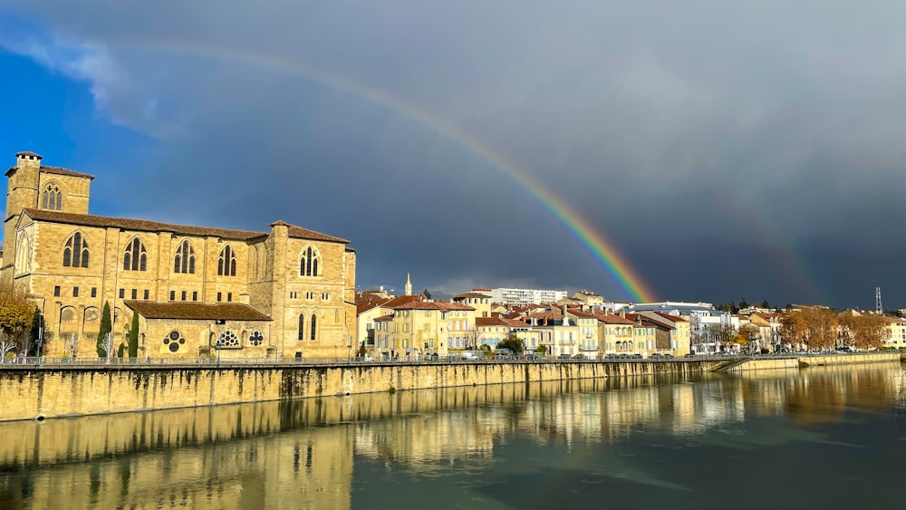 a rainbow over a body of water