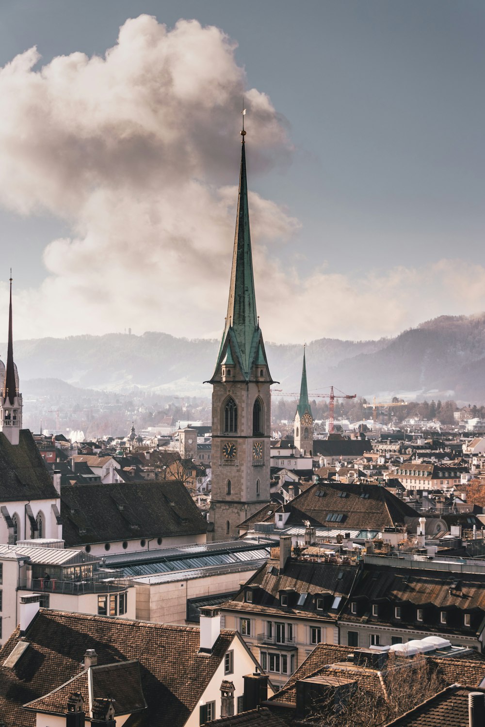 a view of a city with a clock tower