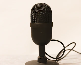 a microphone is plugged into a charger