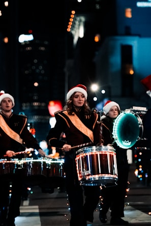 a group of people that are standing in the street