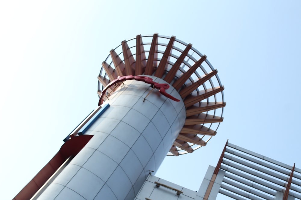 a view of the top of a tall tower