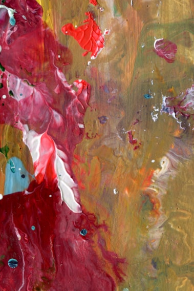 A vibrant painting created with red wine, showing swirling colors and poetic brushstrokes.