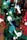 An abstract painting with swirling textures and layers of colors, including green, red, white, blue, and black. The composition features fluid, curving shapes and splatters, creating a dynamic and chaotic appearance.