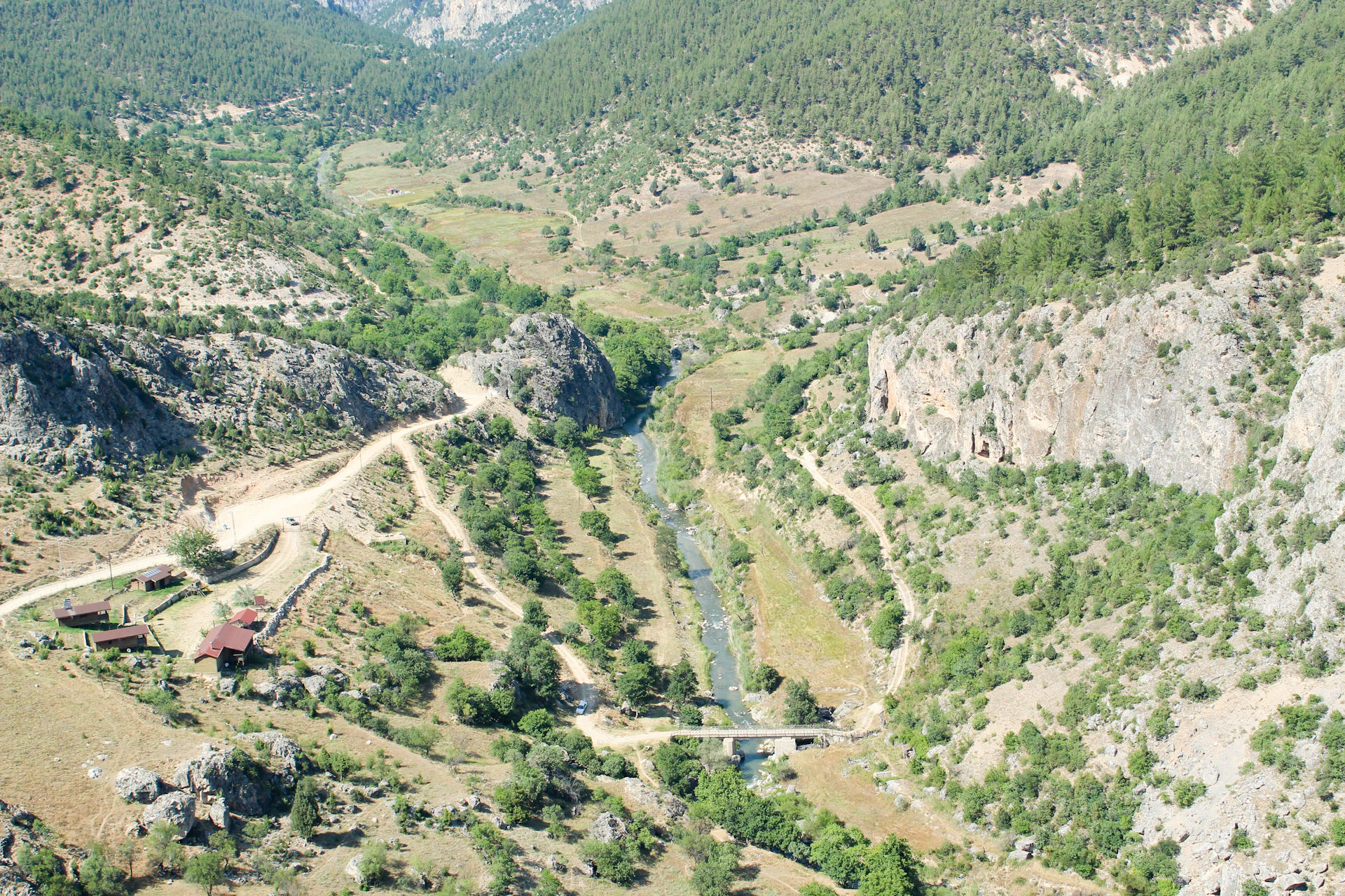 a river running through a valley surrounded by mountains