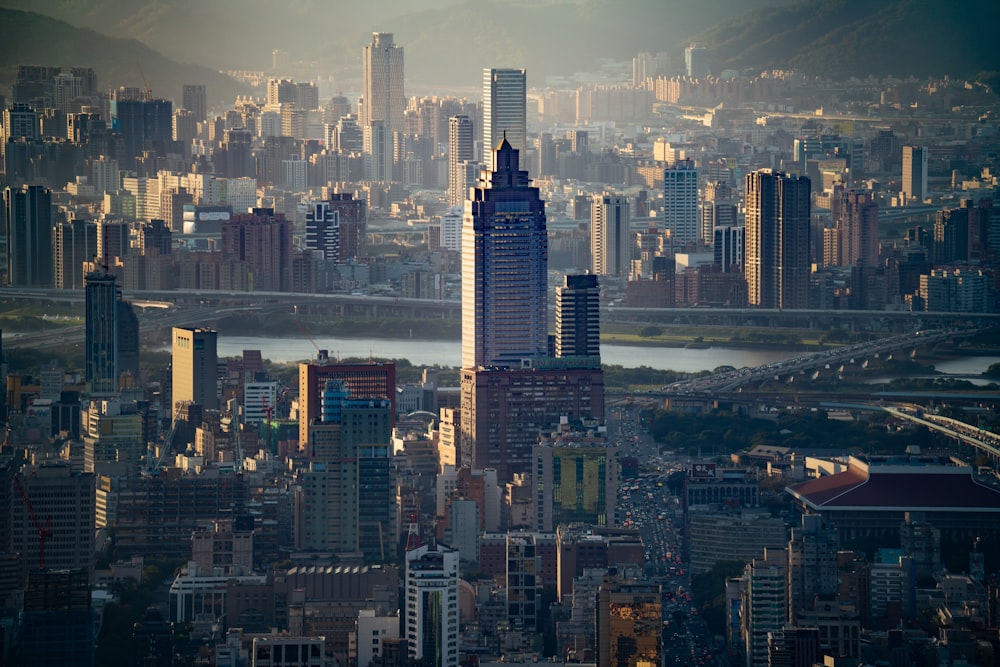 a view of a city with a river running through it