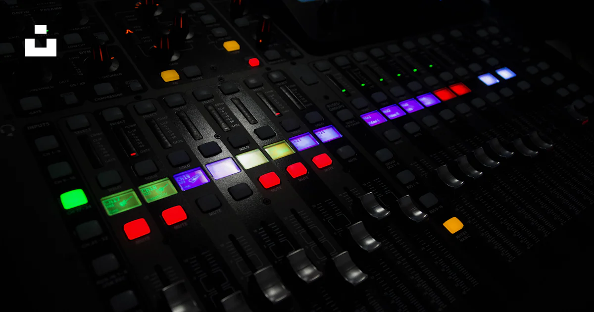 A close up of a sound board with many colors photo – Free Audio system ...