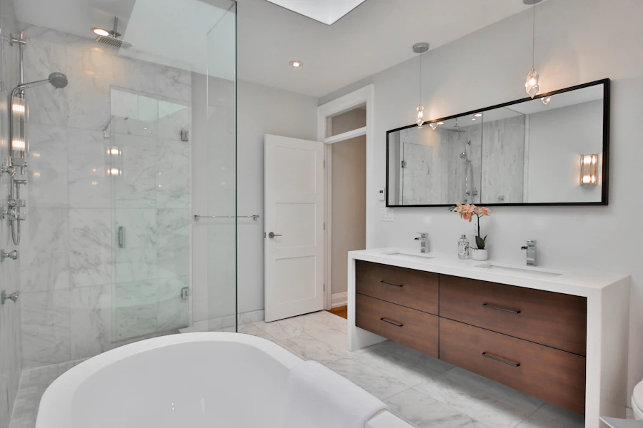 Modern bathroom with clean white fixtures