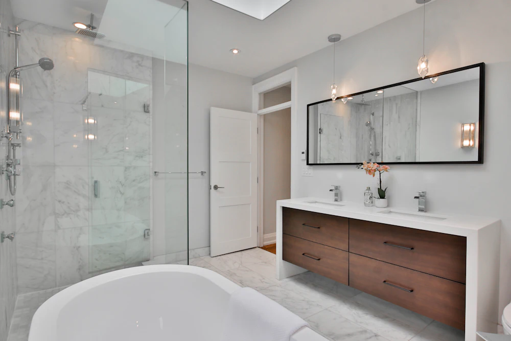 Bathroom remodel with walk-in shower and soaking tub