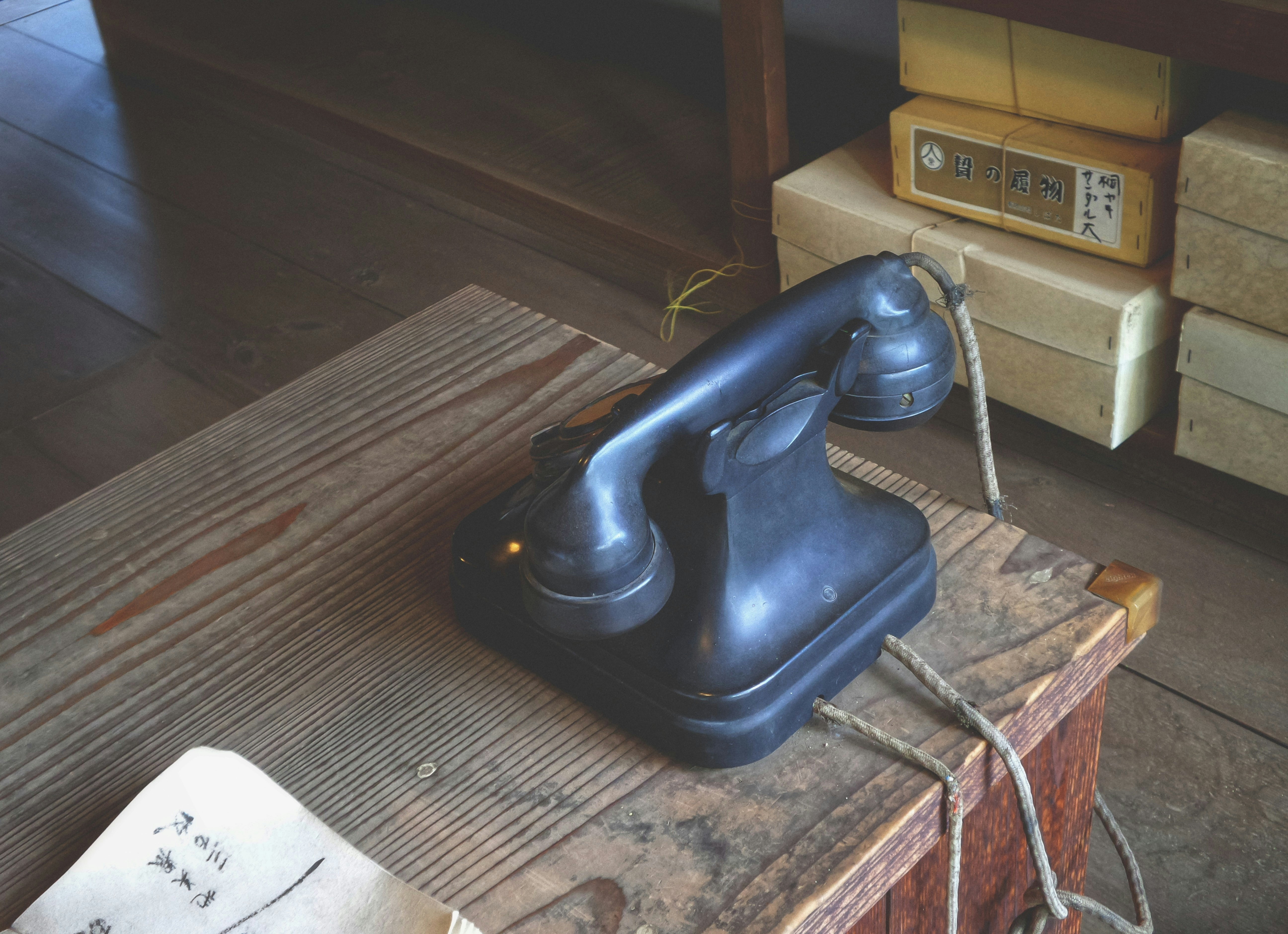 an old fashioned telephone sitting on top of a wooden table