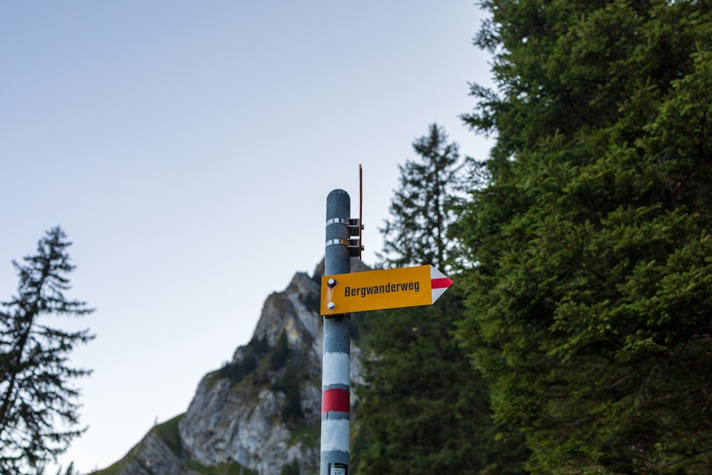 a yellow street sign sitting on the side of a road