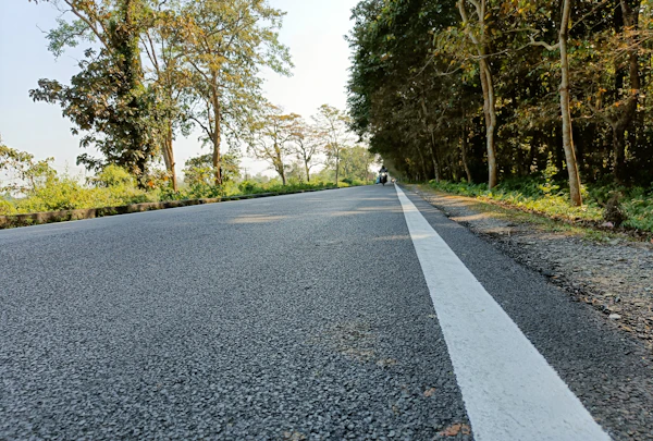 A road running through wooded hills