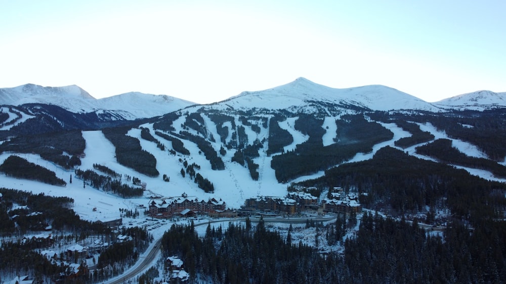 a view of a ski resort from the top of a mountain