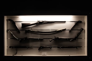 A showcase of various small arms.