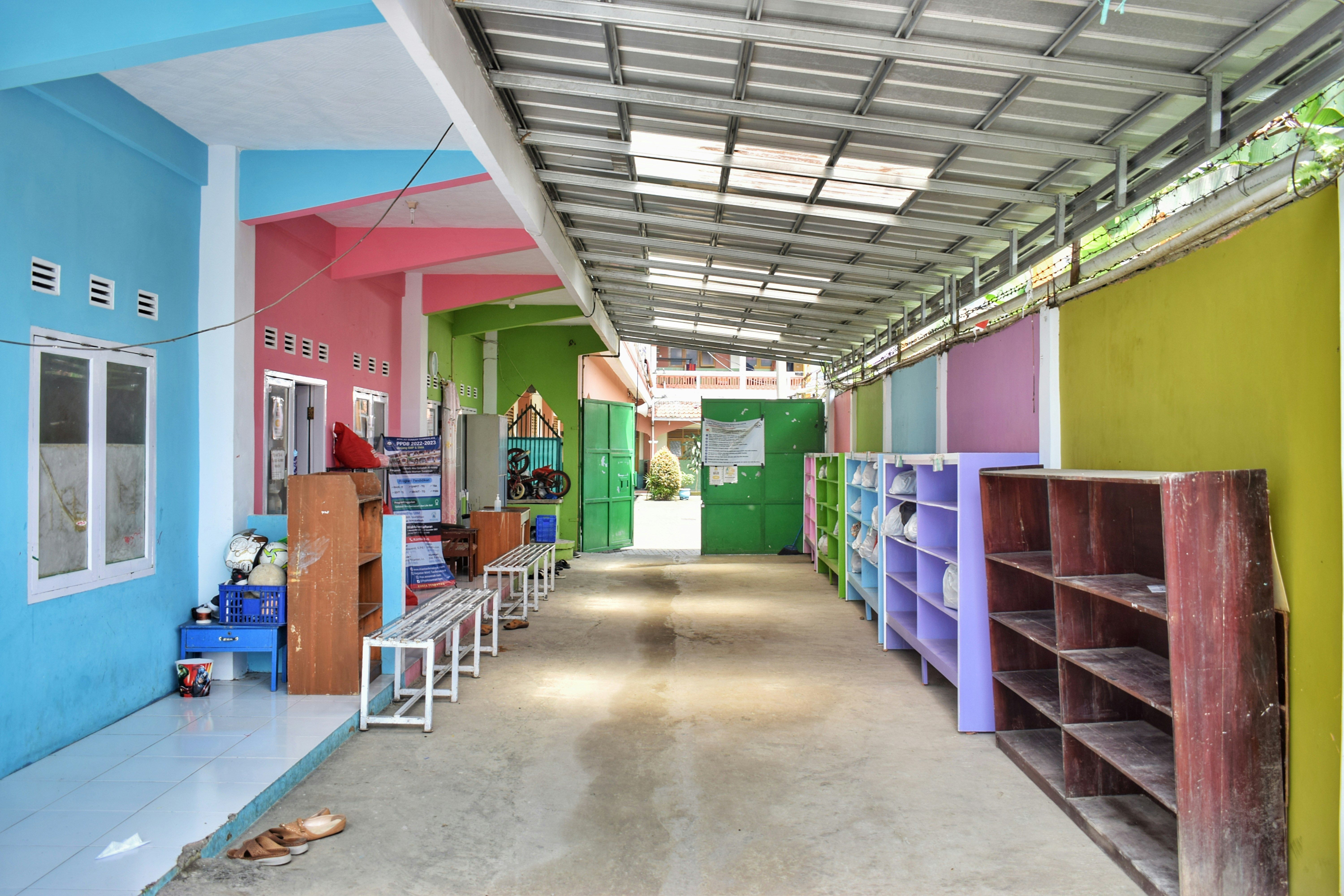 Hallway with shelves