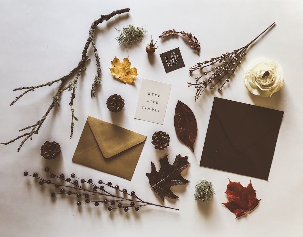 a white table topped with lots of different items