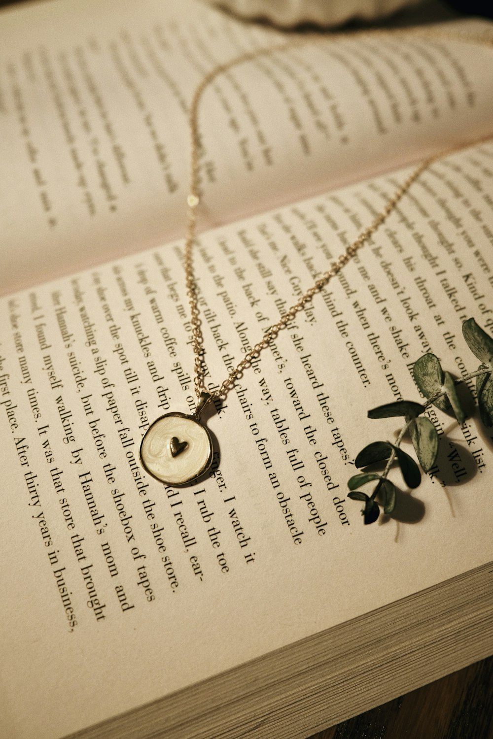 a book with a necklace on top of it