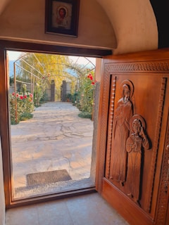 A peaceful setting with a gentle open door symbolizing inner calm and welcome.