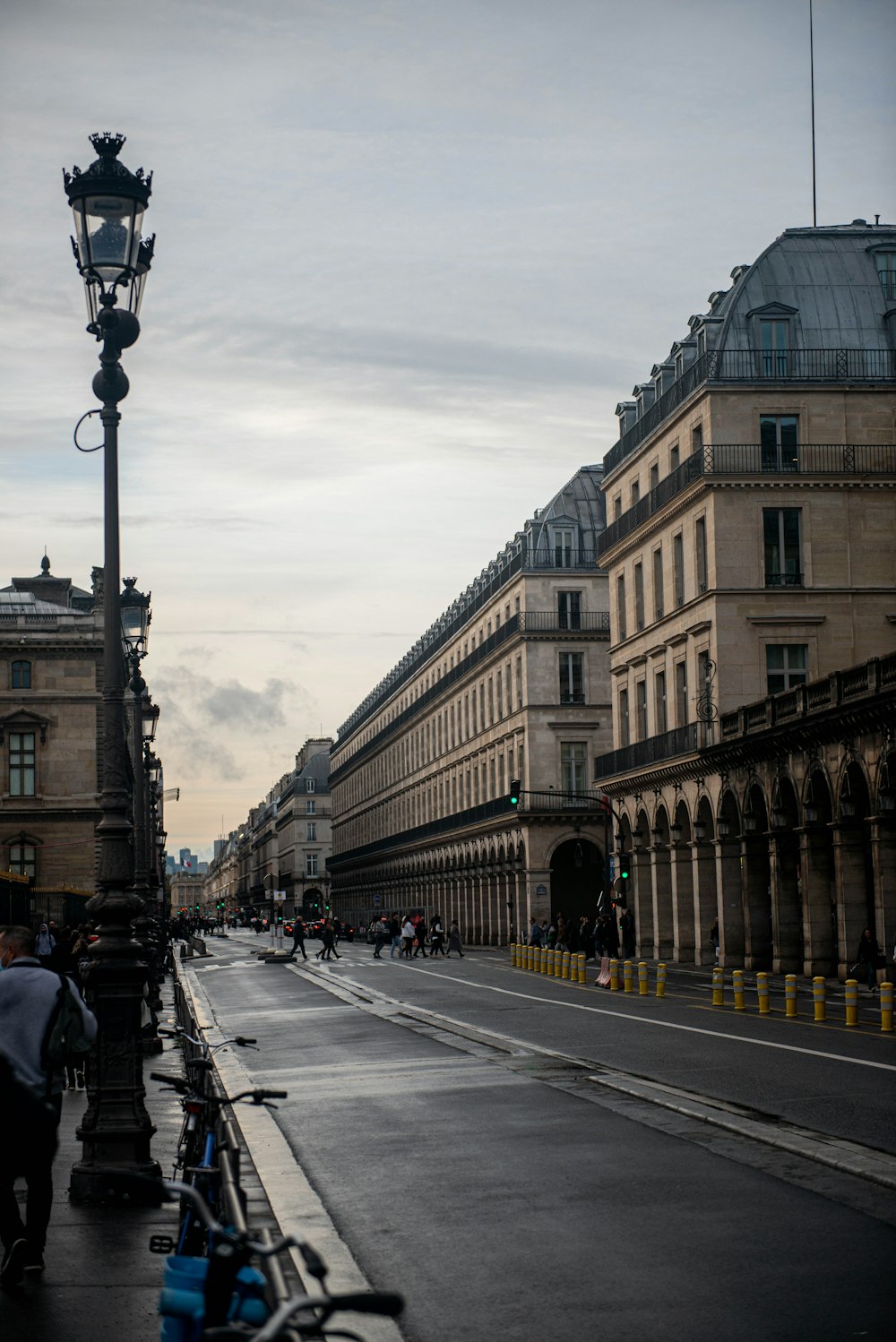 a street scene with a person walking down the street