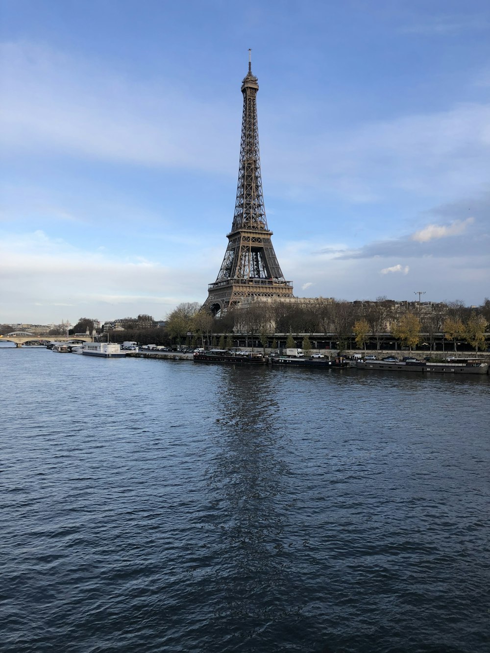a view of the eiffel tower from across the river