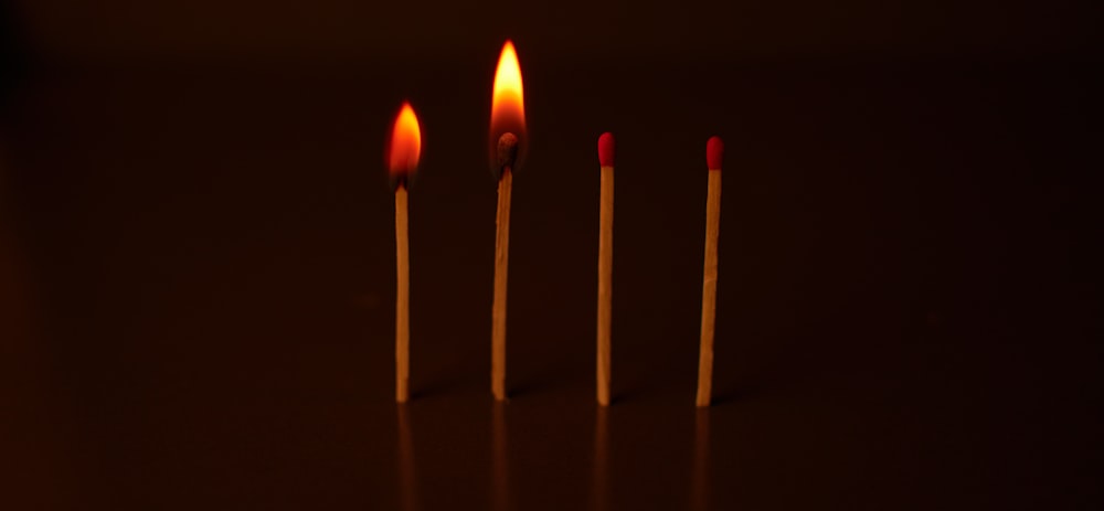 a row of matches on a dark surface