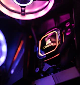 a close up of a computer case with speakers