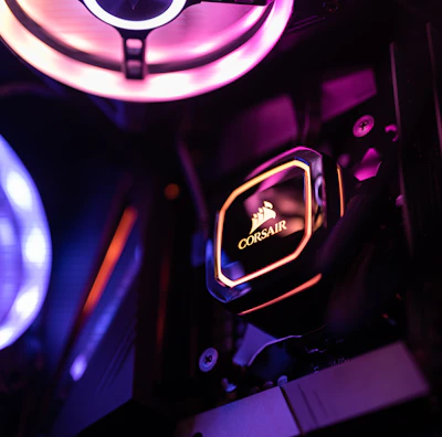 a close up of a computer case with speakers