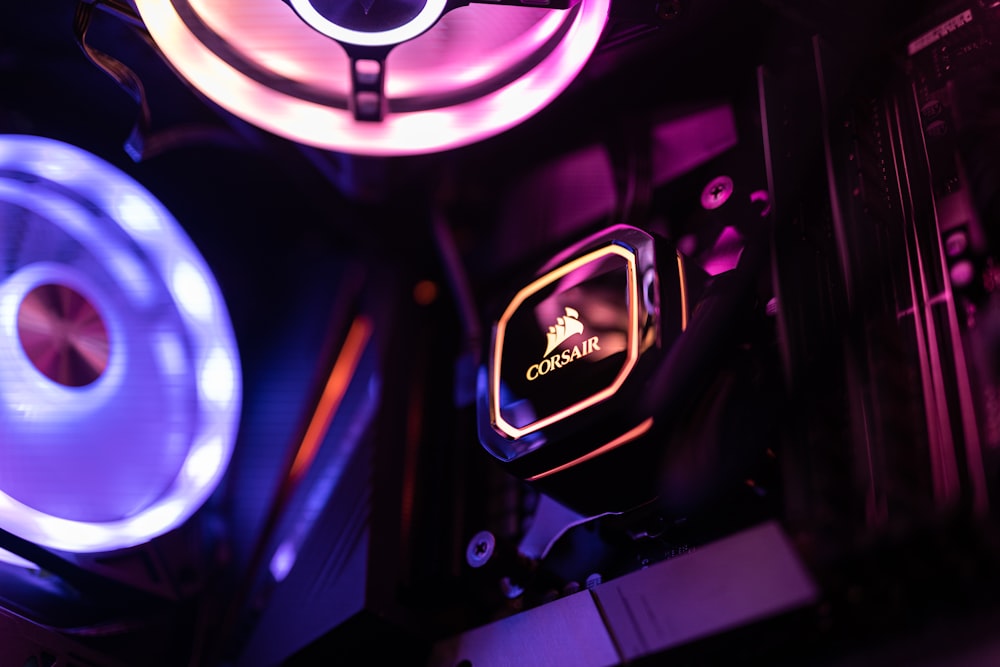 a close up of a computer case with speakers