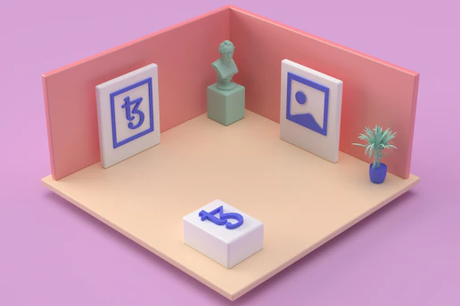 A minimalist bedroom layout overlaid with astrological symbols glowing softly.