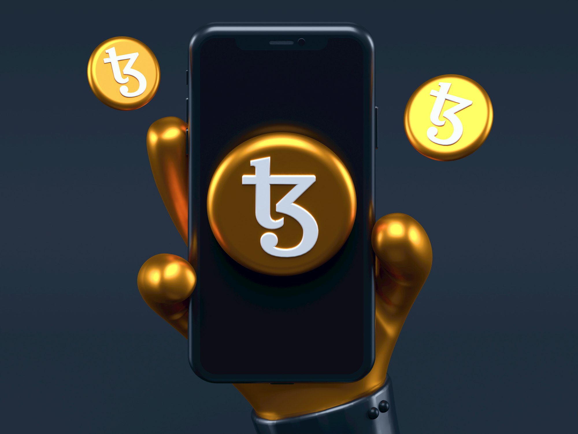 Hand holding blockchain symbol on smartphone