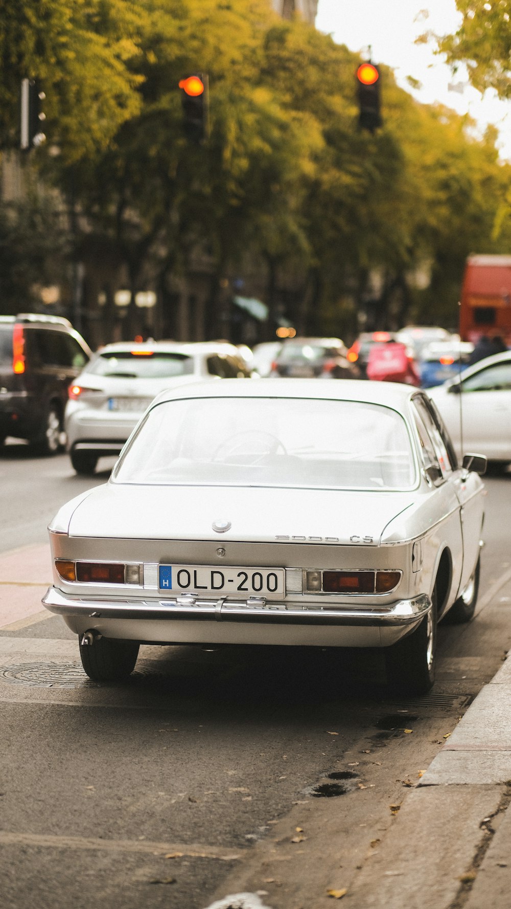 a car is parked on the side of the road