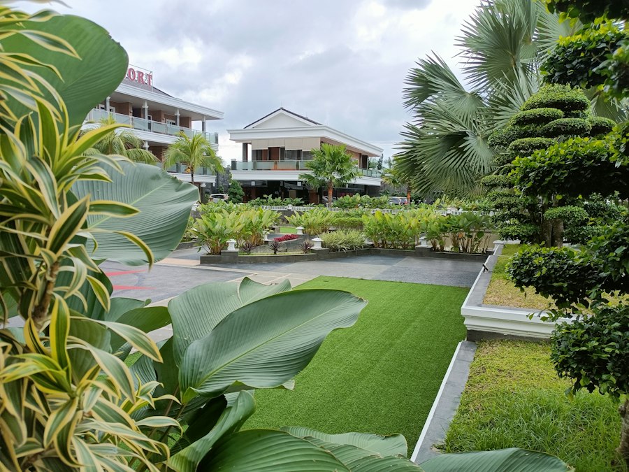 Bali tropical landscape with modern business facilities and resort environment