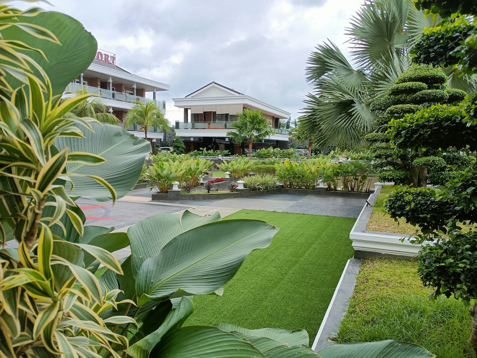 Bali tropical landscape with modern business facilities and resort environment