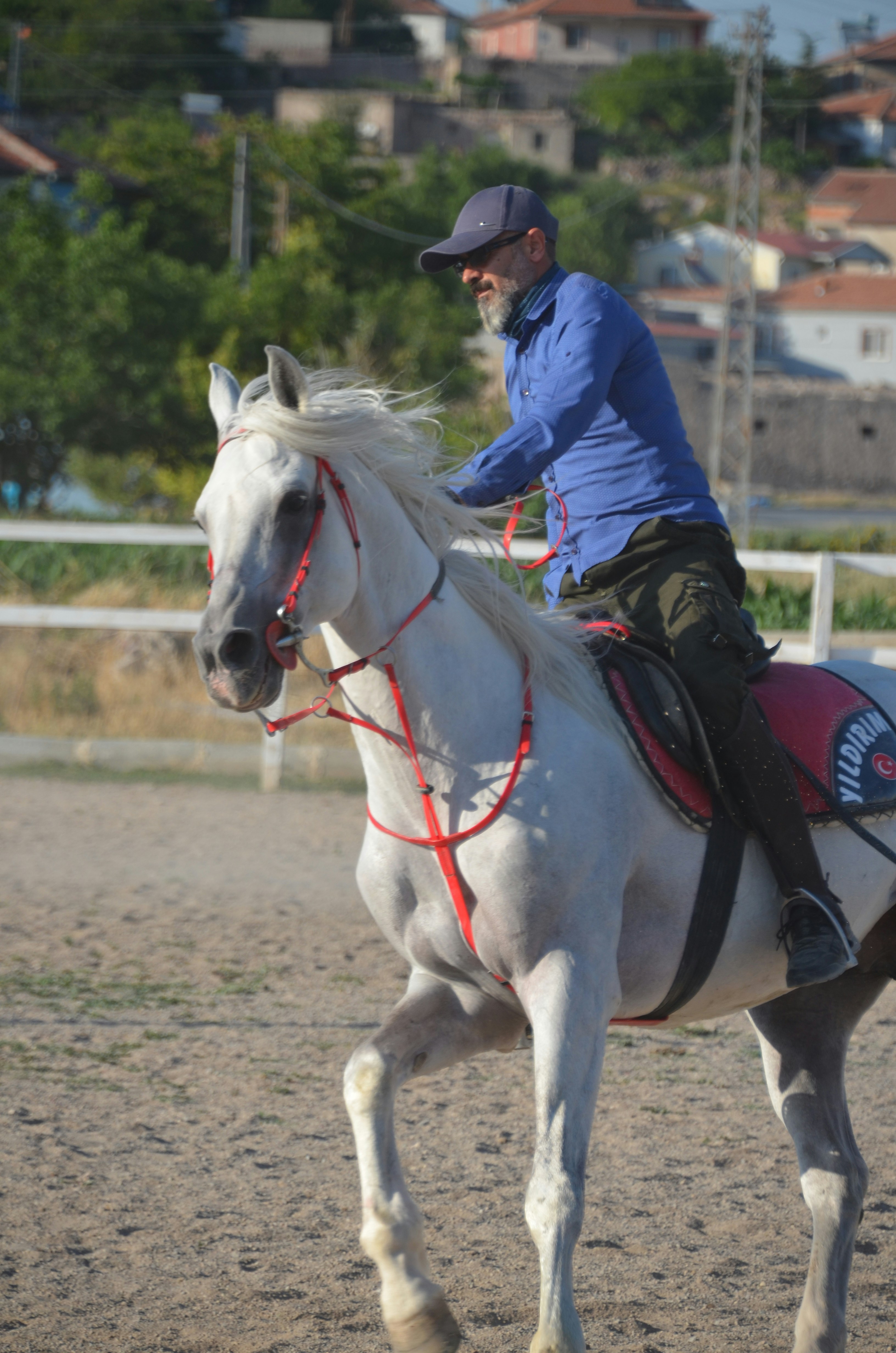 a man riding on the back of a white horse