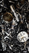 a close up of a bunch of metal objects
