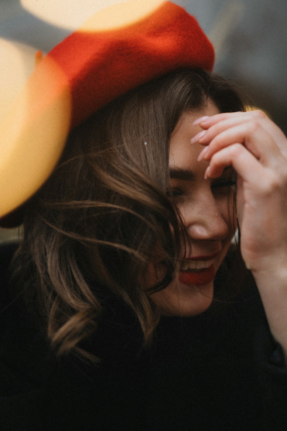 a woman with a hat on her head