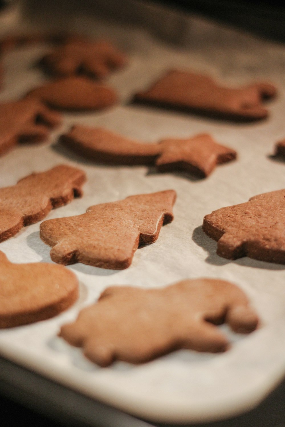 a tray of cookies that are shaped like dogs