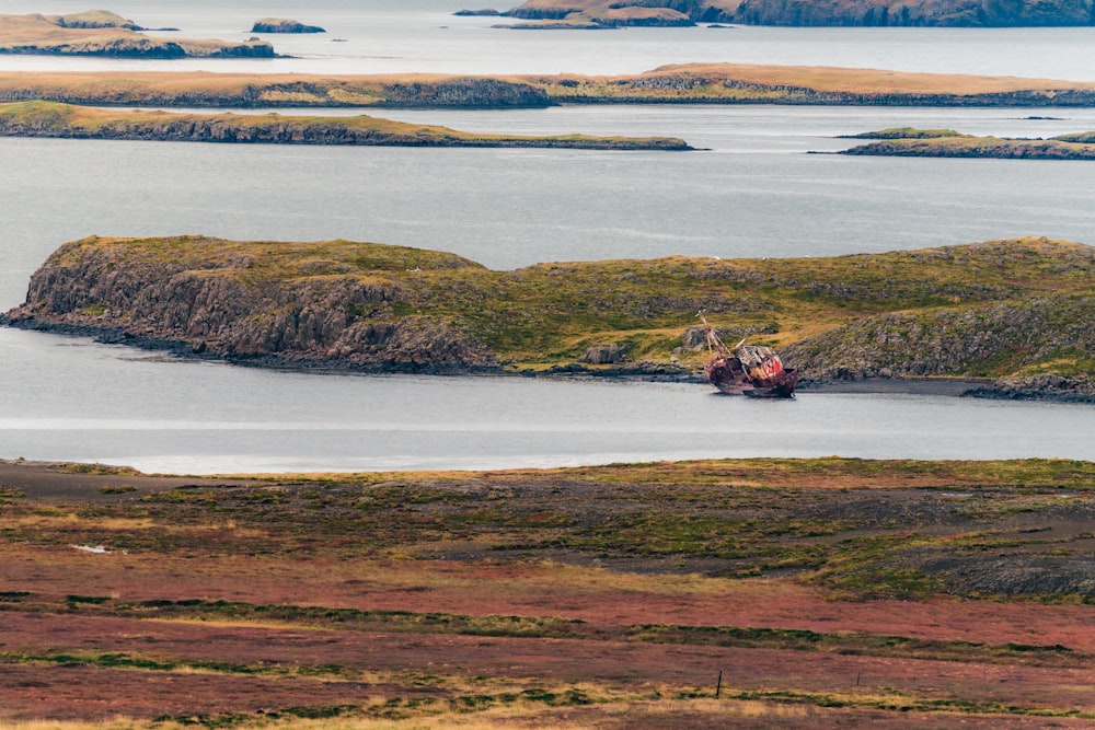 a large body of water surrounded by land