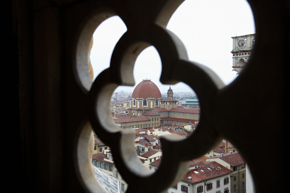 a view of a city through a window